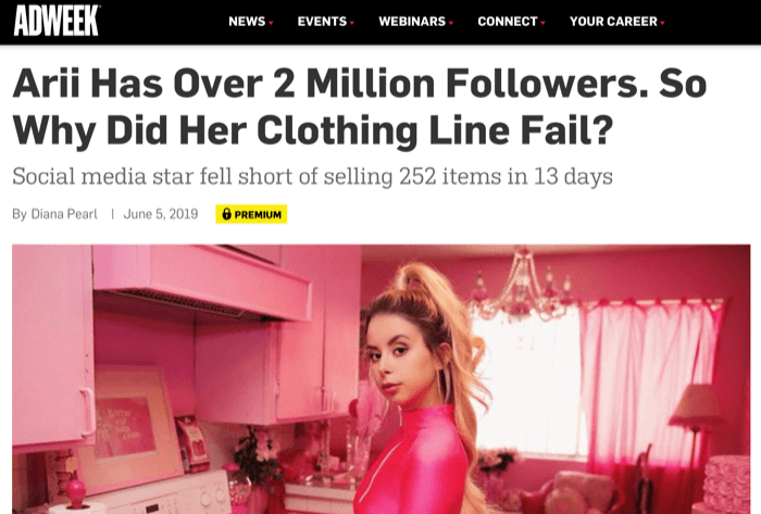 La influencer de Instagram Arri con 2 millones de seguidores no pudo vender línea de ropa