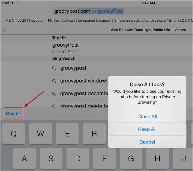 Consejo para iOS 7: use la navegación privada de Safari