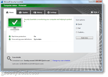 captura de pantalla de Microsoft Security Essentials