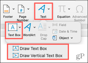 Insertar un cuadro de texto en Word en Mac