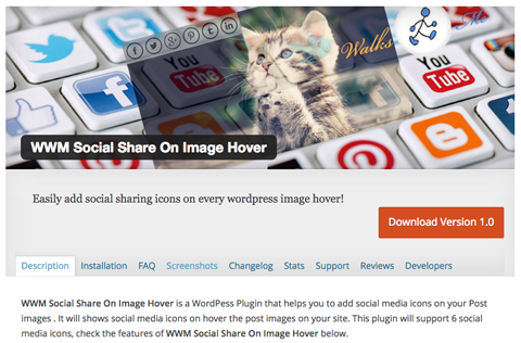 wwm social share on image hover plugin captura de pantalla