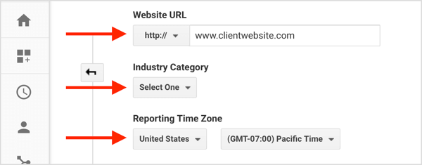 Complete la información para crear una nueva cuenta de cliente desde su cuenta de Google Analytics.