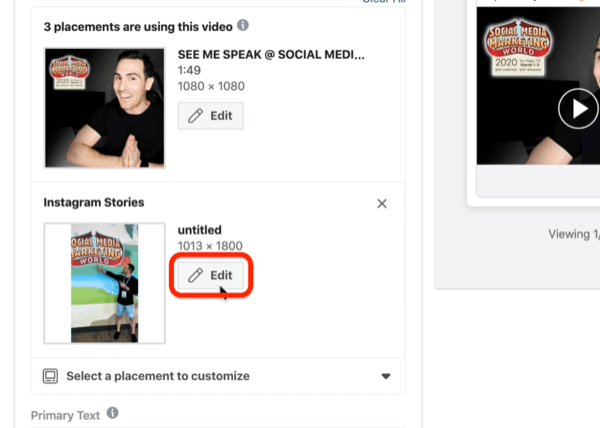editar la ubicación de las Historias de Instagram en el Administrador de anuncios de Facebook