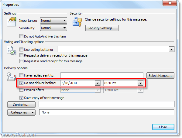 programar un correo electrónico en Outlook 2010