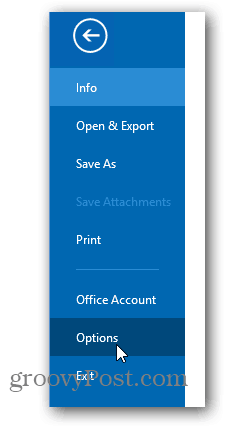 tema de cambio de color de Office 2013 - haga clic en opciones