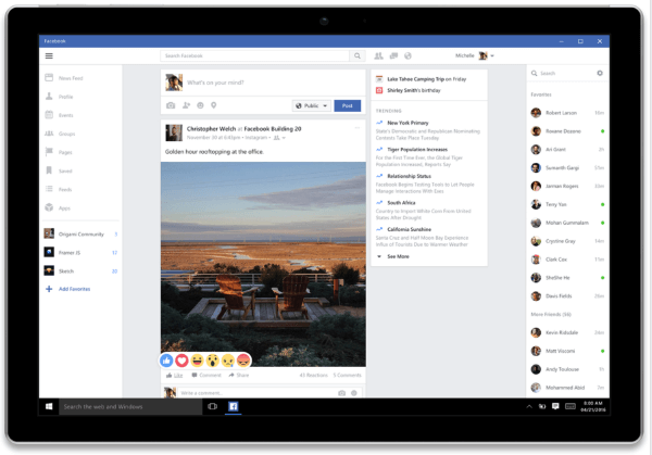 aplicación facebook windows 10