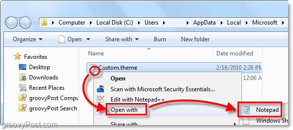 abra el archivo de Windows 7 .theme usando el bloc de notas o cualquier otro lector de texto