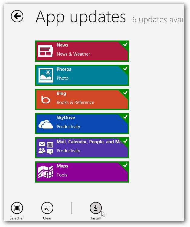 Actualizaciones de aplicaciones de Windows 8