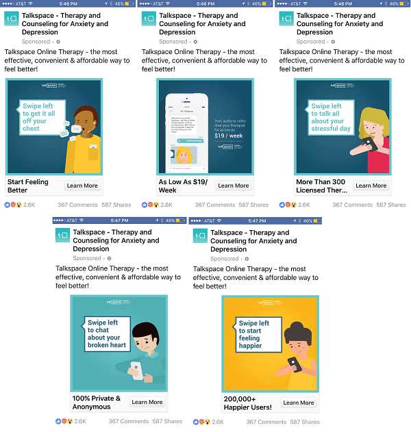 anuncio de carrusel de facebook de espacio de conversación