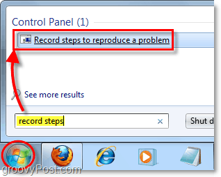 haga clic en el orbe de inicio de Windows 7 y busque pasos de grabación