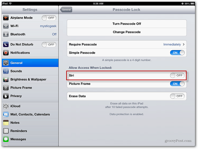 Desactivar el acceso a la pantalla de bloqueo Siri
