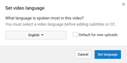 Elija el idioma que se habla con más frecuencia en su video de YouTube.
