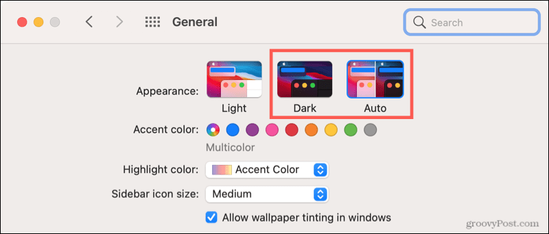 Oscuro o Automático en Mac