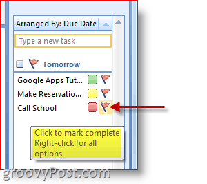 Barra de tareas pendientes de Outlook 2007: haga clic en Indicador de tarea para marcar como completada