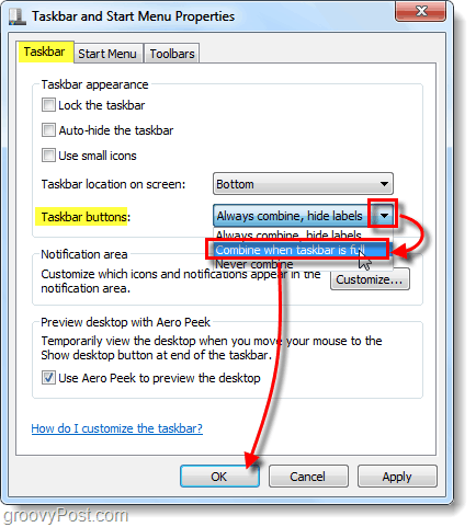 Windows 7 se combina cuando la barra de tareas está llena