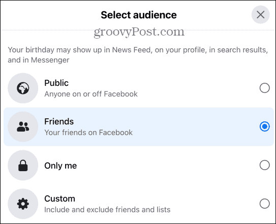 opciones de audiencia de facebook