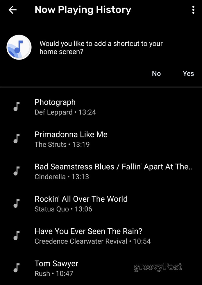 Lista de canciones de Now Playing Google Pixel