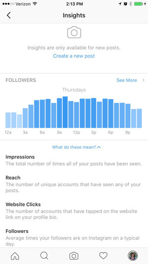 estadísticas de perfil de negocio de instagram