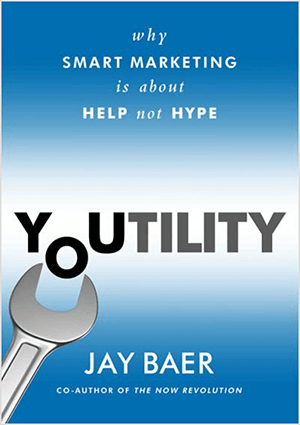 Esta es una captura de pantalla de la portada del libro de Youtility de Jay Baer.