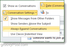 Configuración de conversación de Outlook 2010