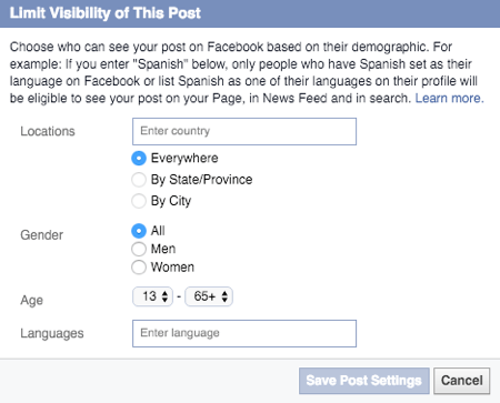 limitar la visibilidad de las acciones a la página de Facebook