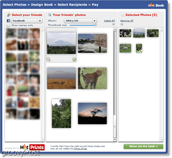 HotPrints le permite elegir entre sus propias fotos cargadas o las de sus amigos en Facebook