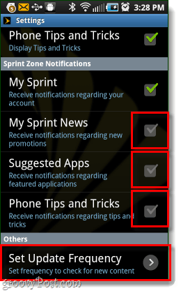 deshabilitar las notificaciones de Android Sprint