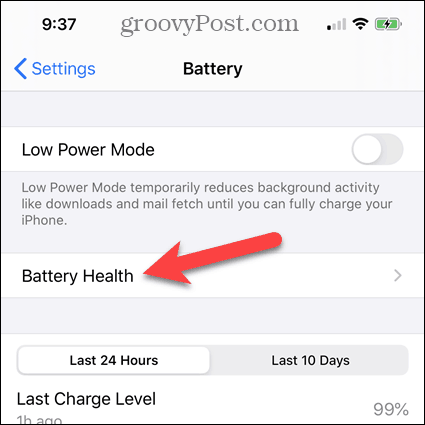 Toque Estado de la batería en la pantalla de la batería del iPhone