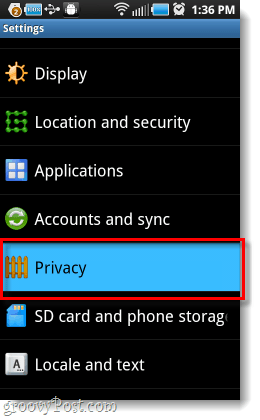 menú de configuración de privacidad de Android