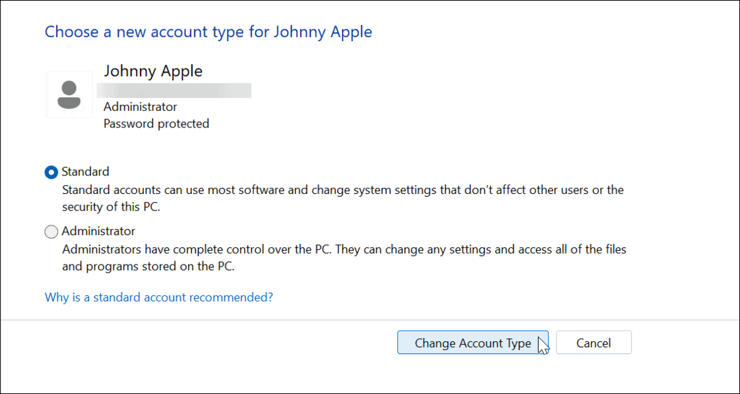 Cambiar el tipo de cuenta en Windows 11