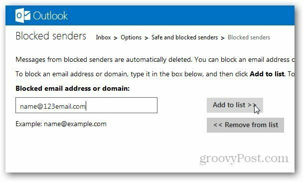 Outlook.com: agregar direcciones de correo electrónico a la lista bloqueada