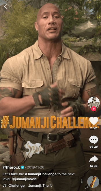 Video de TikTok de The Rock que anuncia el desafío Jumanji