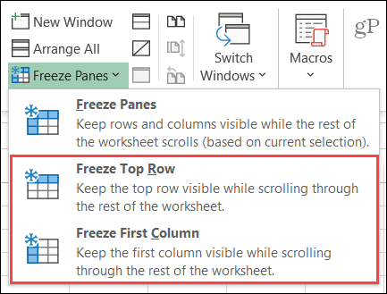 Congelar columna o fila en Excel en Windows