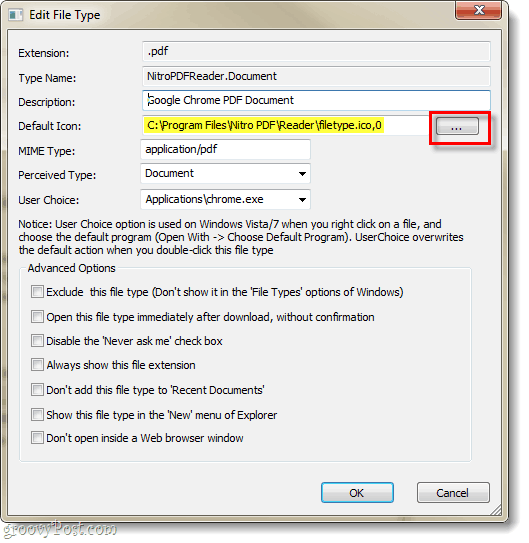 cambiar el tipo de archivo icono administrador de tipo de archivo