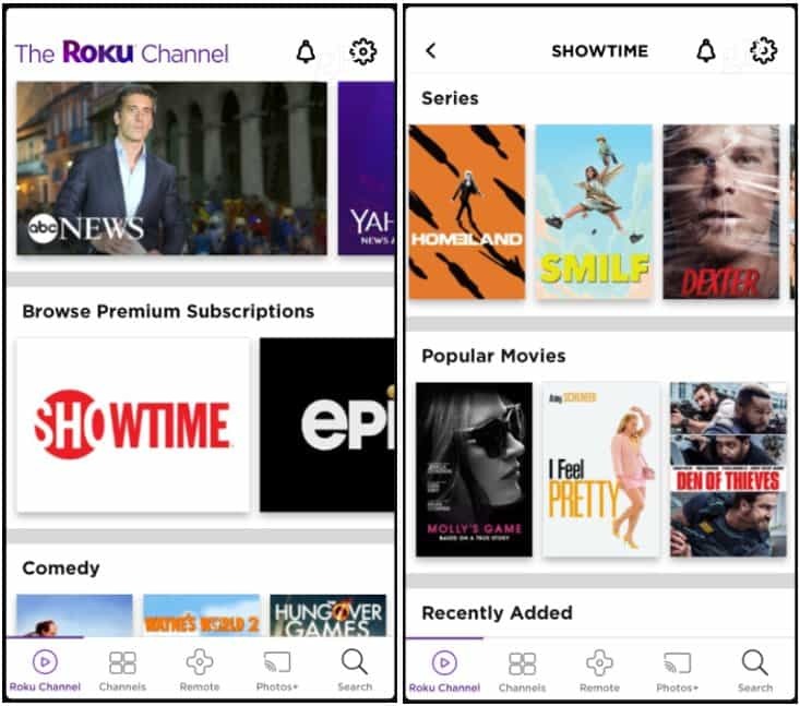 Canales premium Roku Channel App iOS