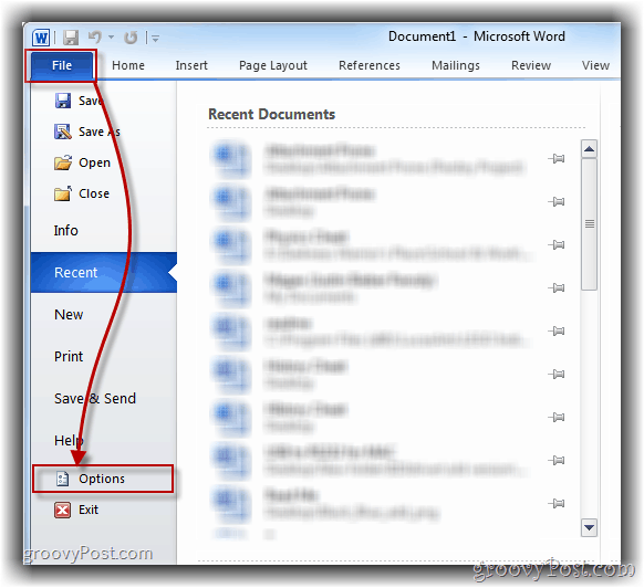 Cómo abrir el menú de opciones de Word 2010