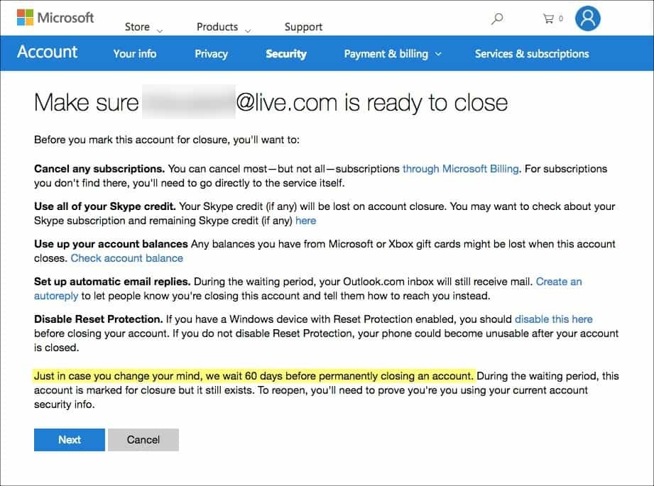 Cómo eliminar permanentemente su cuenta de Hotmail, Windows Live y Outlook