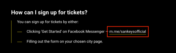 Enlace del bot de Facebook Messenger en el sitio web.