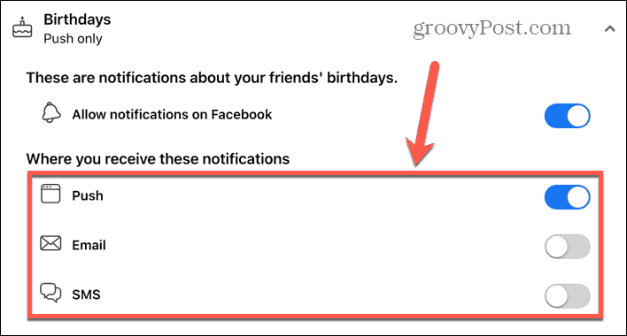 facebook seleccionar tipos de notificaciones