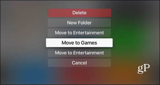 opciones de carpeta Apple TV