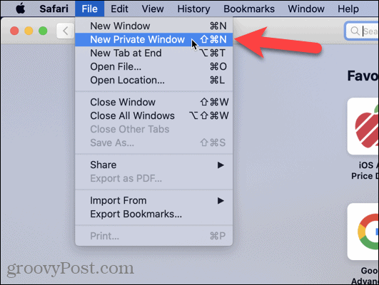 Seleccione Nueva ventana privada en Safari en Mac