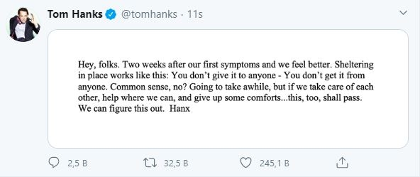 Tom Hanks sanó