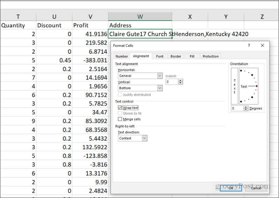 establecer texto de ajuste en Excel