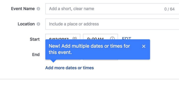 Facebook ahora permite a los organizadores agregar varias horas y fechas a los eventos de Facebook.