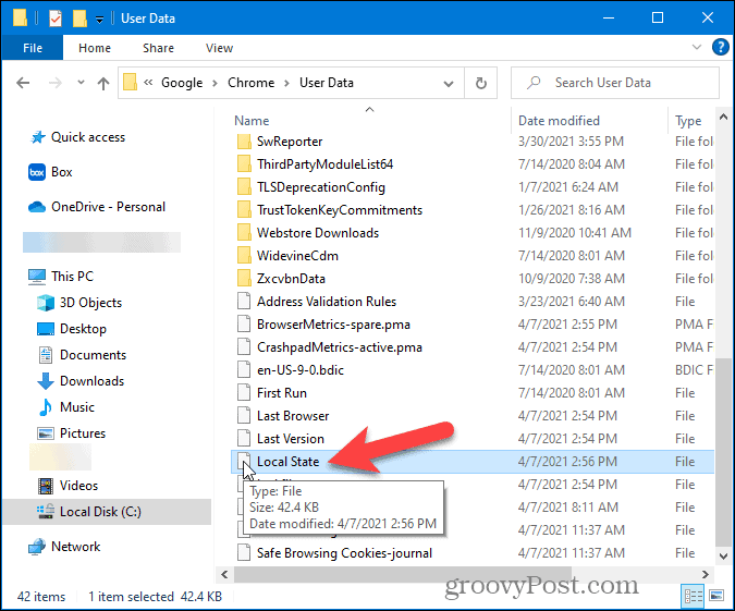 Haga doble clic en el archivo de estado local para Chrome