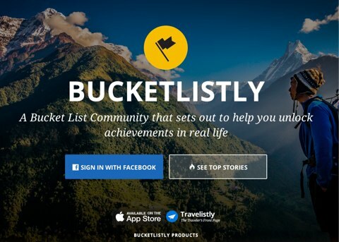 página de inicio de bucketlistly