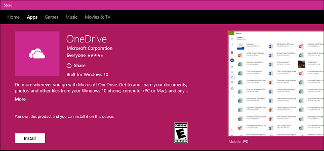 Aplicación OneDrive windows 10