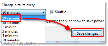 configure la velocidad de rotación del fondo de Windows 7 en 10 segundos y guárdela, cámbiela nuevamente cuando haya terminado