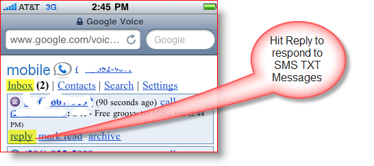 Google Voice Mobile SMS TXT Mensaje Respuesta