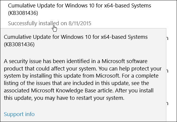 Segunda actualización acumulativa de Microsoft para Windows 10 (KB3081436)